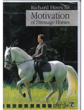 A cover DVD named 'Motivation of Dressage Horses' with an image of a rider on a white horse in a field.